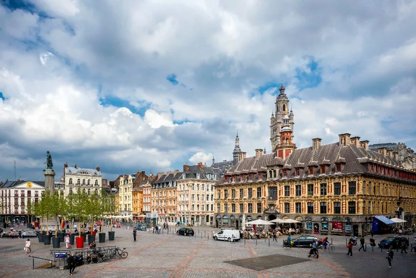 Grand-Place de Lille with its baroque belfry and terraced cafés