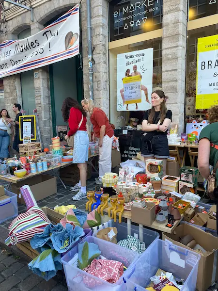 Lille shop selling discounted products outside during the Braderie in Lille
